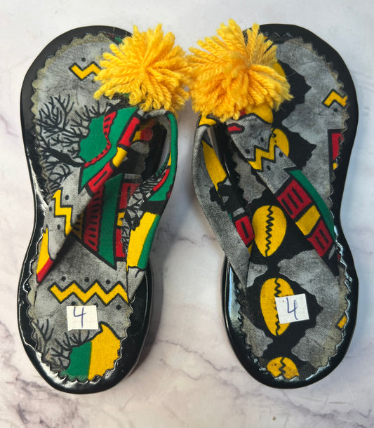 Kids Kente & Leather Slippers